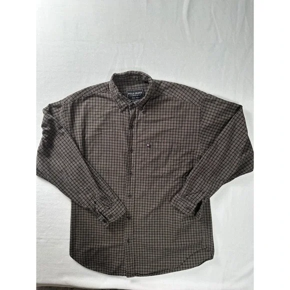 Polo Jean Ralph Lauren Men's Plaid Button Down Shirt Size L Authentic Denim Wear - Picture 1 of 6